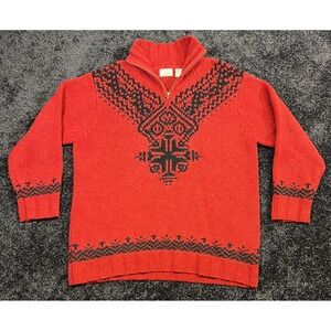 Vintage Moda Intl Men's Wool Knit Quarter Zip Pullover Sweater Red‎ Pattern L